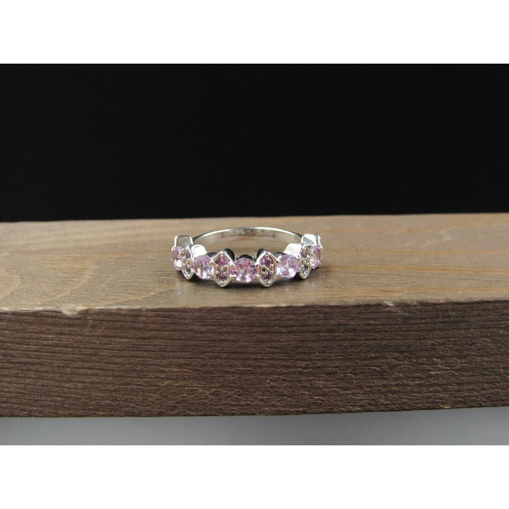 Size 6 Sterling Silver Fancy Purple Cubic Zirconia Gemstone Band Ring Vintage